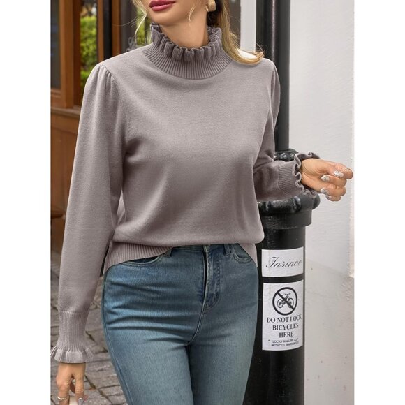 Women's Ruffle Mock Neck Sweater Knit Size Small Casual Fall Chic Pullover - Picture 4 of 5